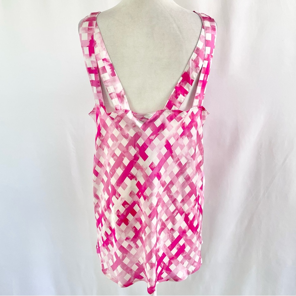 New Chloe Kristyn Gingham Satin Double Strap Cowl Neck Tank Top Pink Size Large - Picture 8 of 16